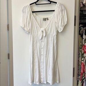 White Puff Sleeve Button-Down Dress